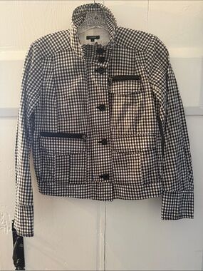 J. Crew Black & White Gingham Stand-Collar Jacket